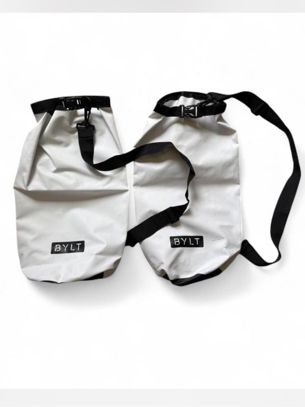 Two BYLT Basics White Dry Roll-Top Crossbody Bag with Black Strap